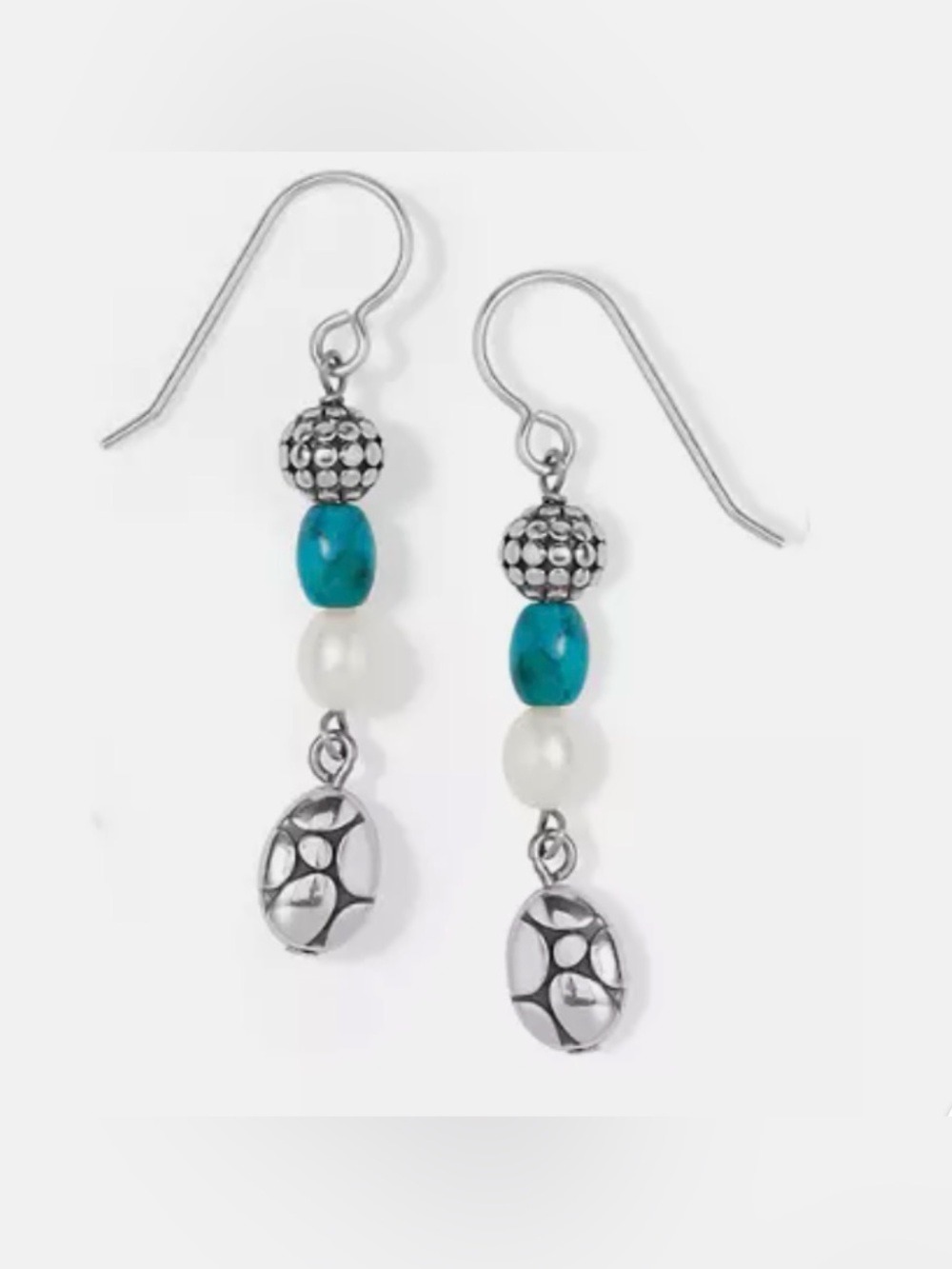 Brighton Pebble Turquoise and Pearls French Wire Earring.